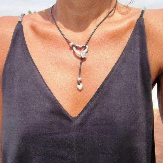 Handmade Couples Heart Necklace • Y lariat Necklace Customized • Personalized Bohemian Jewelry Gift for Her • Birthday Gift for mom or Mama