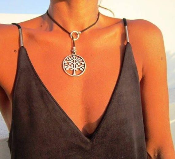 tree of life simple necklace, silver choker lariat necklaces, necklaces for women