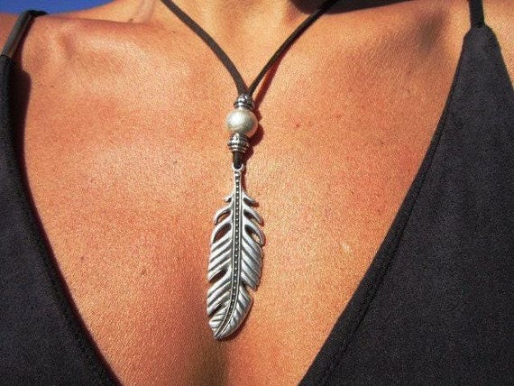 Matching Necklaces for Women • Statement Charm Long feather Necklace • Birthday gift, anniversary or mom gift • Bohemian Handmade jewelry