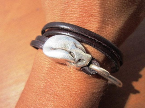 Silver & Leather Custom fox Bracelet Gift for Her • Personalized Handmade Jewelry Gift • Beaded Charm Bracelet Personalized Gifts