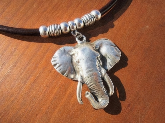 Leather Elephant Necklace Silver Pendant Charm • Bohemian Personalized Handmade Jewelry • Best selling items Custom Gift for her