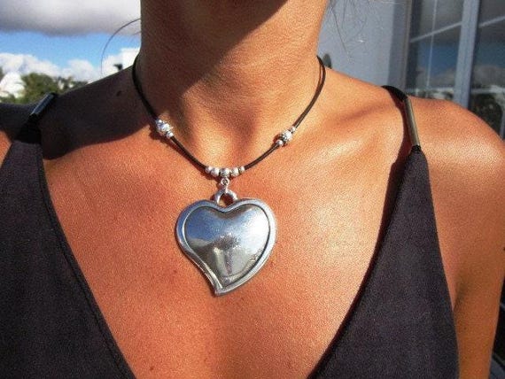 Custom Matching Couples Necklaces • Leather and Silver Handmade Necklace for Women • Bohemian Personalized Jewelry Gift for Her