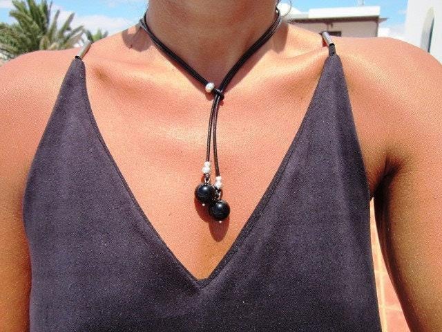 Simple Obsidian Lariat Necklace Gift for Her • Couples Y Onyx Necklace • Personalized Jewelry Best selling items Gifts • Birthday Gift