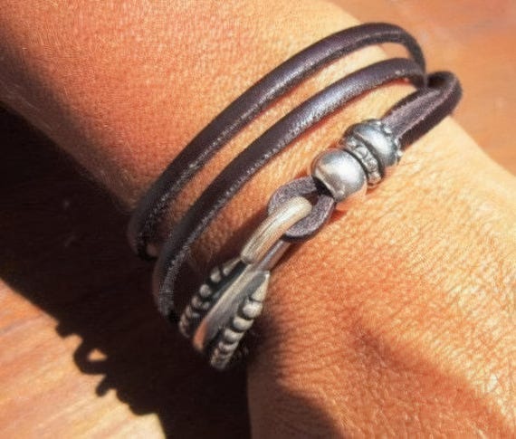 Beaded Leather Bracelet Personalized Gifts • Silver Custom Bracelet • Personalized Handmade Jewelry Gift for Her by Kekugi Bohemian jewelry