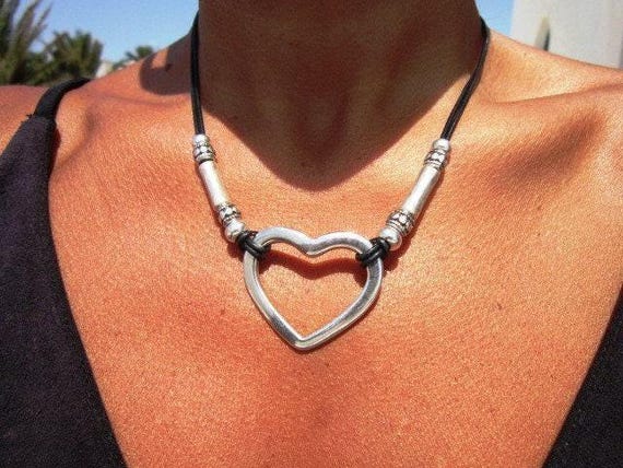Couples Beaded Necklace with Silver Heart Pendant Charm • Bohemian Handmade jewelry Necklaces for Women • Personalized Jewelry Gift for Her