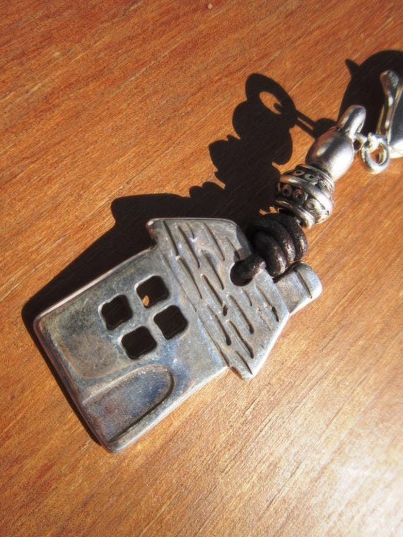 Silver house Personalized Leather Keychain for Men and Women • Custom Key Holder • Handmade Gift for Her Him