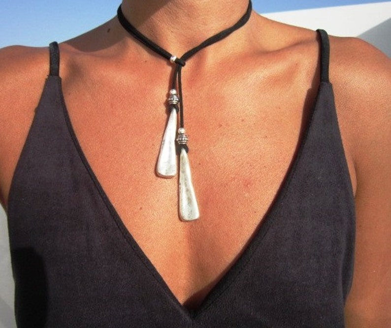 Bohemian necklace, y necklace, lariat necklace, leather necklaces for women, pendant necklace, boho necklace, leather necklace image 2