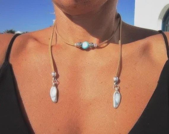 Couples Chunky Necklace Beaded turquoise • Personalized Jewelry Best selling items • Gift for Her or Galentine Gift turquoise jewelry