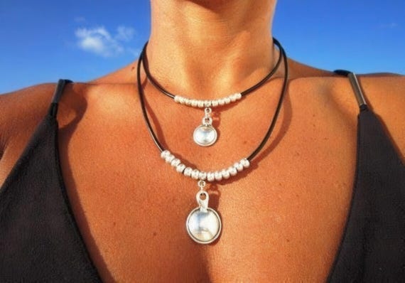 Layered Silver Beaded Necklace with charm • Couples Necklace with Charm • Handmade Personalized Bohemian Jewelry Gift for Her by Kekugi