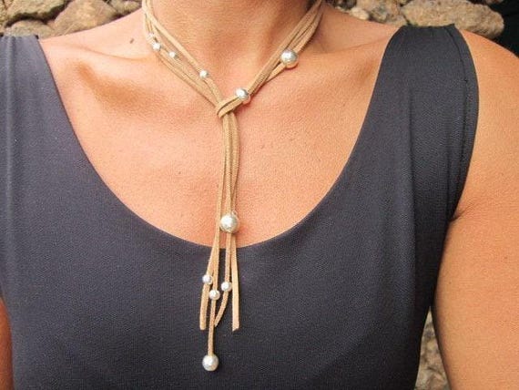 Y lariat Gold Beaded Necklace with charm birthday gift for Her Mom or Mama • Personalized Gifts • Handmade Jewelry Best selling items