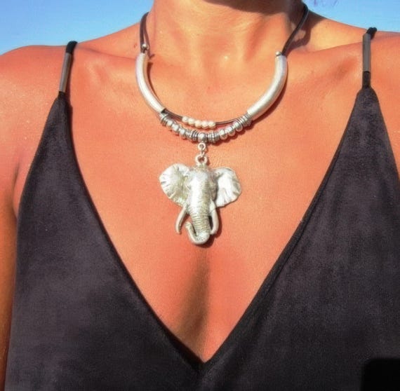 Silver Beaded Pendant Elephant Necklace • Bohemian Personalized Handmade Jewelry • Best selling items Gift for Her Couples Necklace