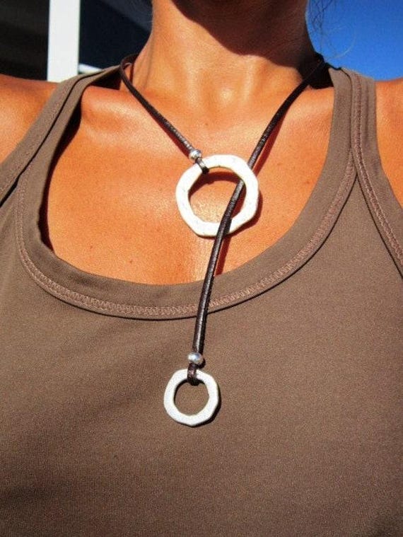 ring leather necklace, eternity necklace, Boho jewelry, bohemian jewelry, hippy jewelry, boho necklace, silver jewelry, fashion jewelry