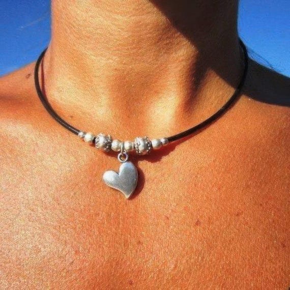Couples Beaded Necklace with Silver Heart Pendant Charm • Bohemian Handmade jewelry Necklaces for Women • Personalized Jewelry Gift for Her