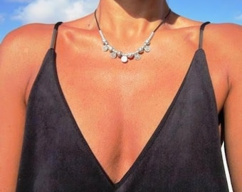 Collar a juego de plata con cuentas y dije • Joyería bohemia hecha a mano • Collares para mujer • Regalo de joyería personalizado para ella de Kekugi