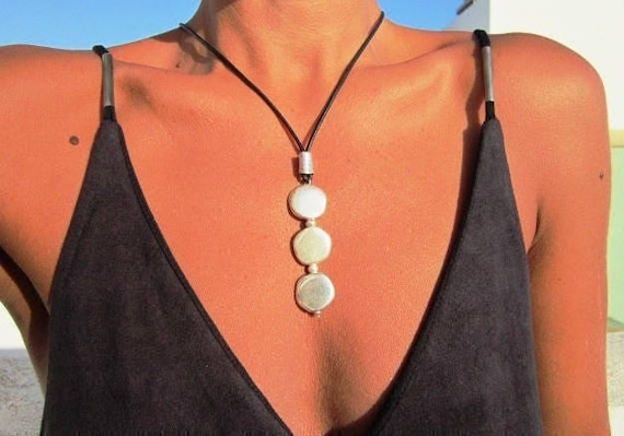 Best selling items Silver Everyday Pendant Beaded Necklace • Long Boho Layered Chunky Necklace Gift for Her • Necklaces for Women by Kekugi