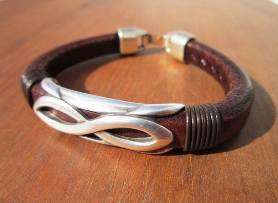 Volcánico Psicológico A la verdad Pulsera de plata y cuero infinito para hombres pulsera de - Etsy España