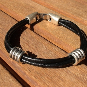 Silver & Leather Custom Bracelet Gift for Him• Personalized Handmade Jewelry Gift • Beaded Charm Bracelet Personalized Gifts