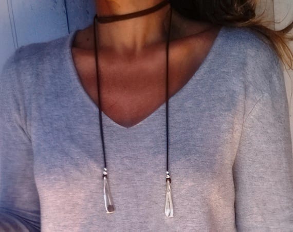 wrap leather choker necklace for women, beaded choker necklace with charms, bohemian jewelry, bohemian necklaces