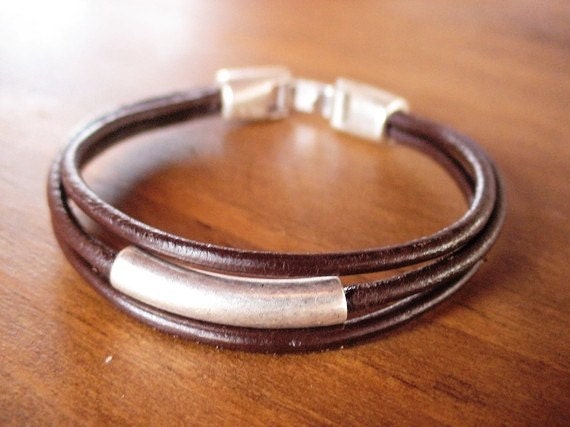 Silver and Leather mens bracelet, friendship couples bracelet, men cuff bracelet, handmade silver mens jewelry, unique gifts for men