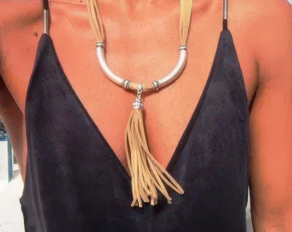 Best selling items Silver Everyday Pendant Beaded Necklace • Long Boho Layered Chunky Necklace Gift for Her • Necklaces for Women by Kekugi