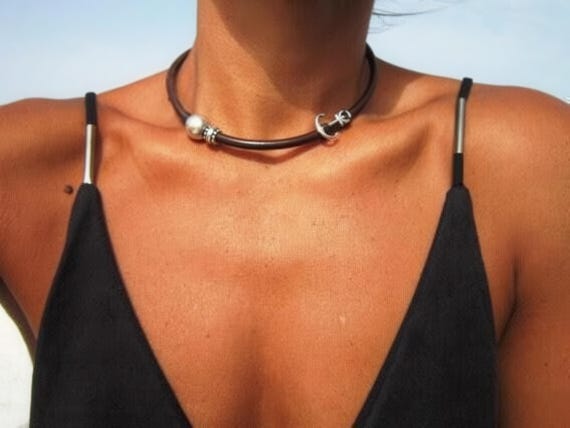 Silver Beaded Necklace with Anchor Charm for Summer • Bohemian Handmade jewelry • Necklaces for Women • Personalized Jewelry Gift for Her