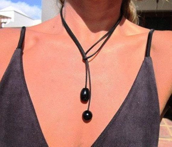 Best Selling Items Y Lariat obsidian onyx Necklace Gift for Her • Bohemian jewelry Necklaces for Women