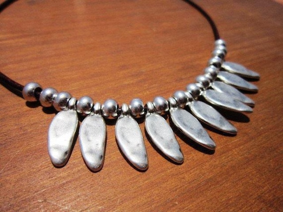 Statement Beaded Necklace with Silver Charm • Bohemian Handmade jewelry • Necklaces for Women • Personalized Jewelry Gift for Her by kekugi