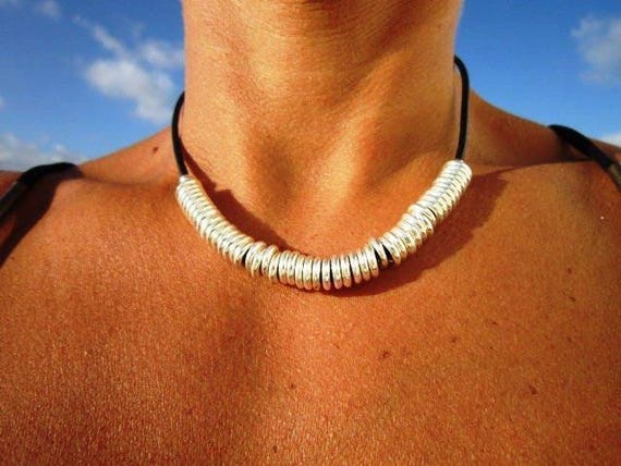 Statement Silver Beaded Boho Choker Necklace • Bohemian Handmade jewelry • Necklaces for Women • Personalized Jewelry Gift for Her by kekugi
