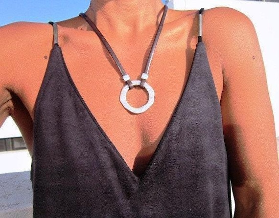 Statement Unique Pendant Charm Ring Necklace • Silver Beaded Necklaces for Women • Handmade Personalized Jewelry Best selling items Gifts