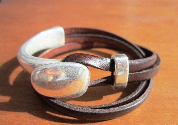 Bohemian Leather and Silver Beaded Bracelet Jewelry • Handmade Personalized Jewelry Gifts • Custom Bracelet Gift for Her by Kekugi