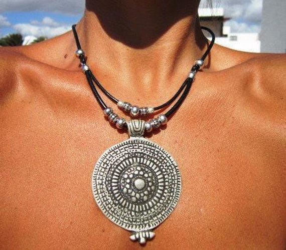 Layered Statement Silver Beaded Necklace with Boho Luxe charm • Couples Necklace with Charm • Handmade Personalized Jewelry Gift for Her