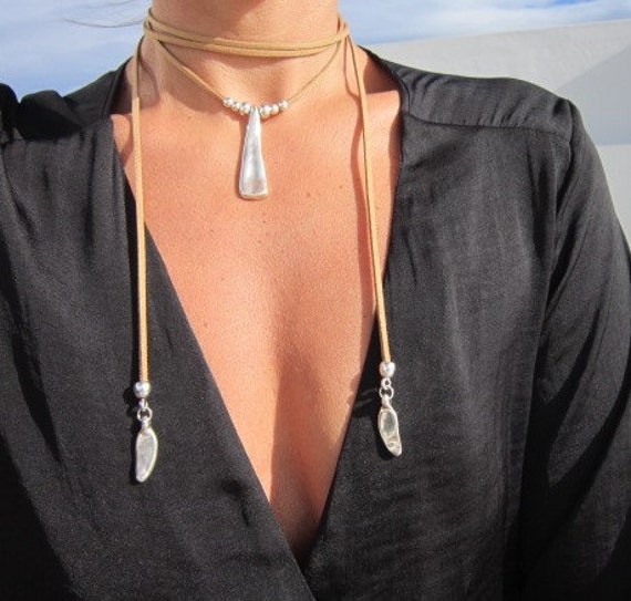 wrap necklace and leather choker necklace, beaded choker necklace,  bohemian chokers boho jewelry