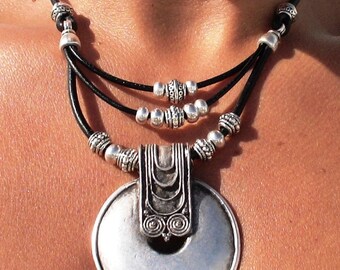 Custom Statement Chunky Necklace Layered, Silver Beaded With
