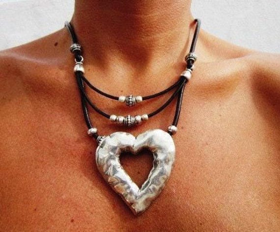 Couples Beaded Necklace with Silver Heart Pendant Charm • Bohemian Handmade jewelry Necklaces for Women • Personalized Jewelry Gift for Her