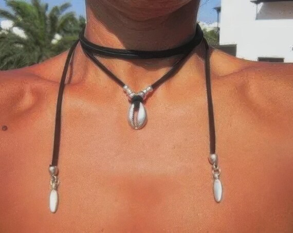 Handmade Leather Choker Shell Necklace Gift for Her • Unique Couples Necklace Jewelry • Personalized Jewelry Best selling items Host Gift