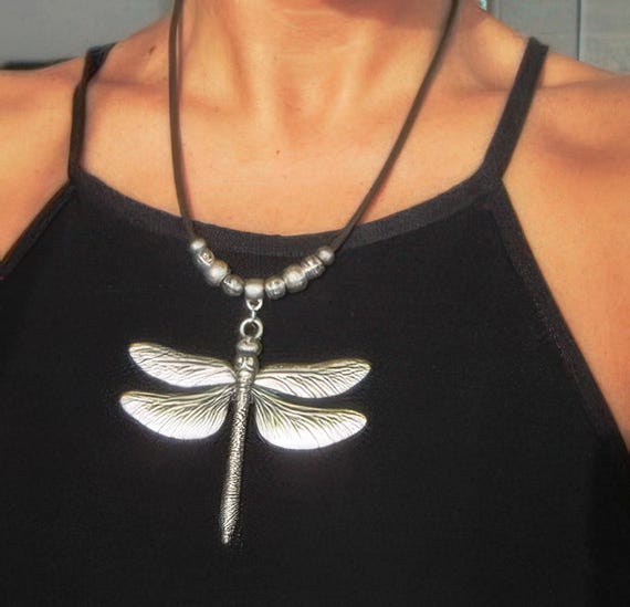 Statement Pendant Charm Dragonfly Necklace • Silver Beaded Necklaces for Women • Handmade Personalized Jewelry Best selling items Gifts