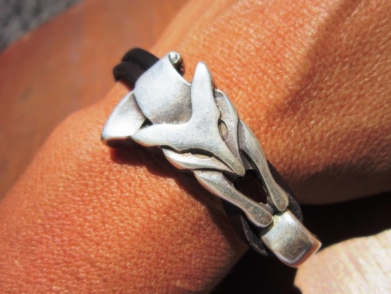 Personalized Leather & Silver Beaded fox Bracelet Gifts • Handmade Bohemian Jewelry • Birthday Gift or Custom Jewelry Gift for Her by Kekugi