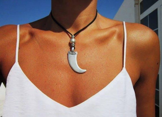 Horn pendant long necklace, handmade silver necklaces for women,  bohemian necklace boho jewelry