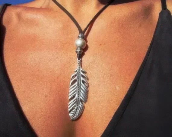 Matching Necklaces for Women • Statement Charm Long feather Necklace • Birthday gift, anniversary or mom gift • Bohemian Handmade jewelry