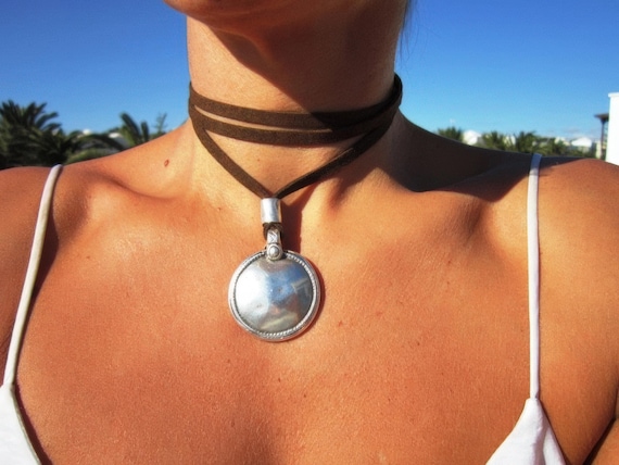 Layered Statement Silver Beaded Necklace with Boho coin pendant • Couples Necklace Handmade Personalized Jewelry