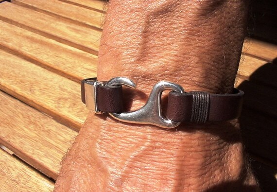 Fish Hook Silver and Leather Mens Bracelet, Friendship Couples Bracelet, Men  Cuff Bracelet, Handmade Silver Mens Jewelry, Gifts for Men -  Canada