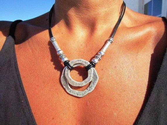 Ring Beaded Couples Necklace with Silver charm • Bohemian Handmade Personalized Jewelry • Best selling items Birthday Gift for her by kekugi