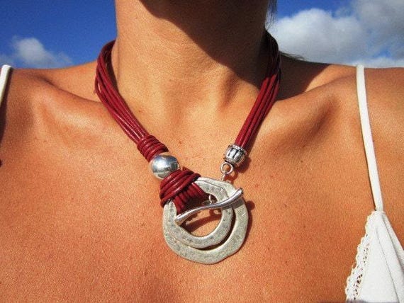 Handmade Leather and Silver Couples Necklace with Ring • Unique Necklace Customized • Personalized Bohemian Jewelry Gift for Her by Kekugi