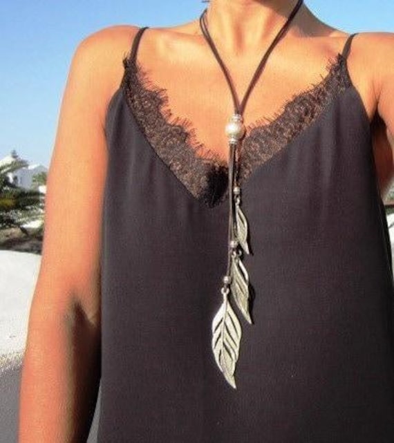 Matching Necklaces for Women • Statement Charm Long feather Necklace • Birthday gift, anniversary or mom gift • Bohemian Handmade jewelry