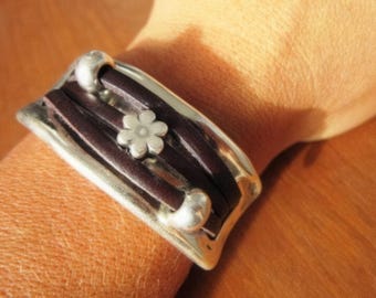Bohemian Leather and Silver Beaded Bracelet Jewelry • Handmade Personalized Jewelry Gifts • Custom Bracelet Gift for Her by Kekugi