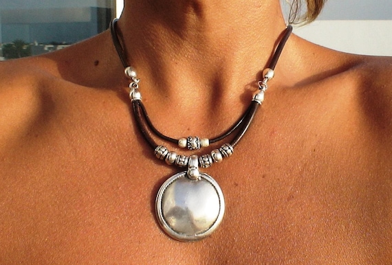 Best Seling Items Layered Statement Silver Beaded Necklace with Boho pendant • Bohemian Handmade Personalized Jewelry Gift for Her by Kekugi