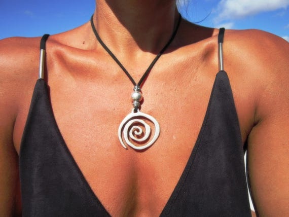 Beaded Spiral summer Necklace silver Charm • Personalized Handmade hawaiian Jewelry • matching necklaces
