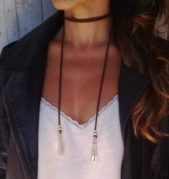 wrap leather choker necklace, beaded choker necklace with charm, bohemian jewelry, bohemian necklaces