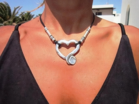 Couples Beaded Necklace with Silver Heart Pendant Charm • Bohemian Handmade jewelry Necklaces for Women • Personalized Jewelry Gift for Her