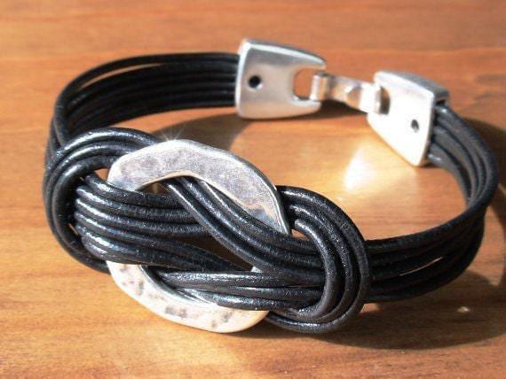 Leather & Silver Mens Bracelet • Matching Couple Bracelets • Custom mens bracelet Gift for him • Best Selling Items jewelry by Kekugi